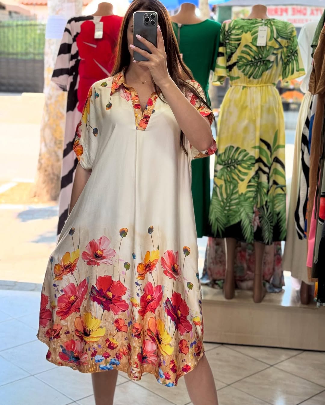 Ladies' Lapel Printed Loose Casual Dress