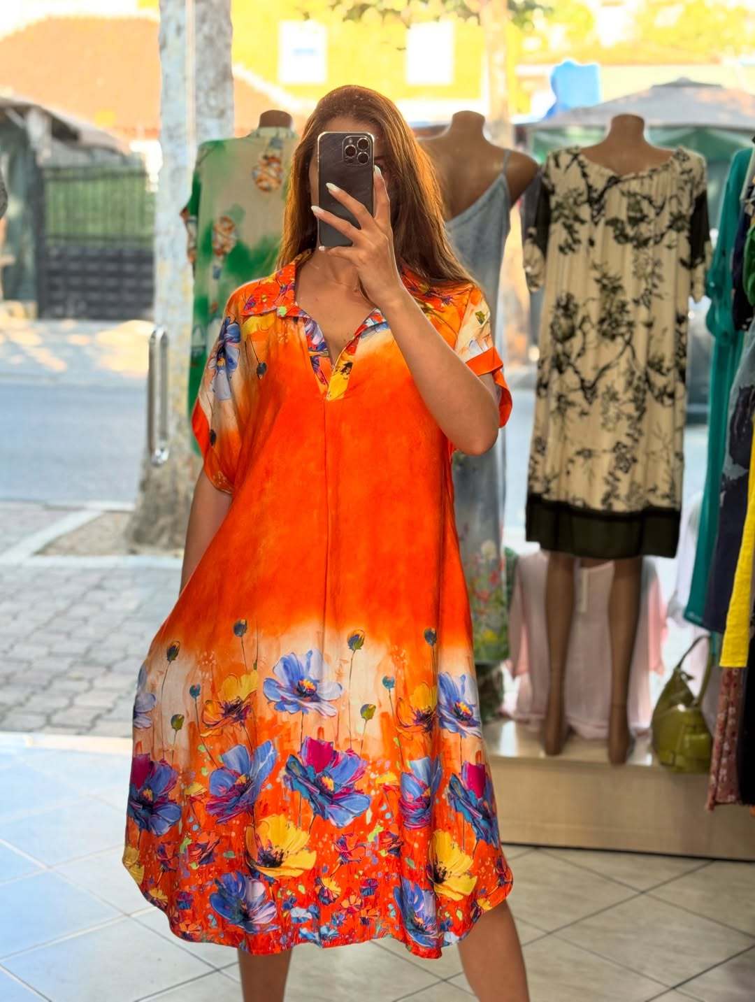 Ladies' Lapel Printed Loose Casual Dress