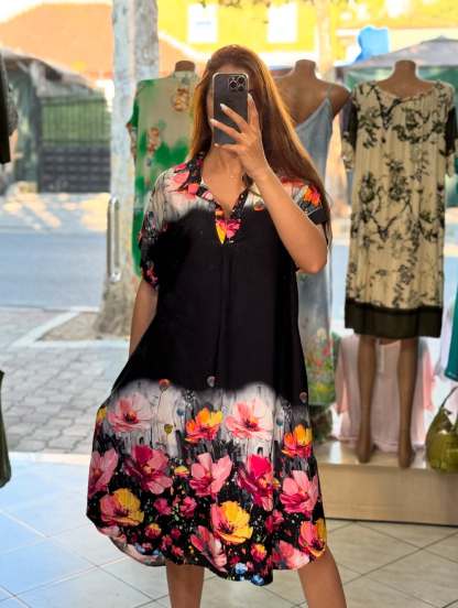 Ladies' Lapel Printed Loose Casual Dress