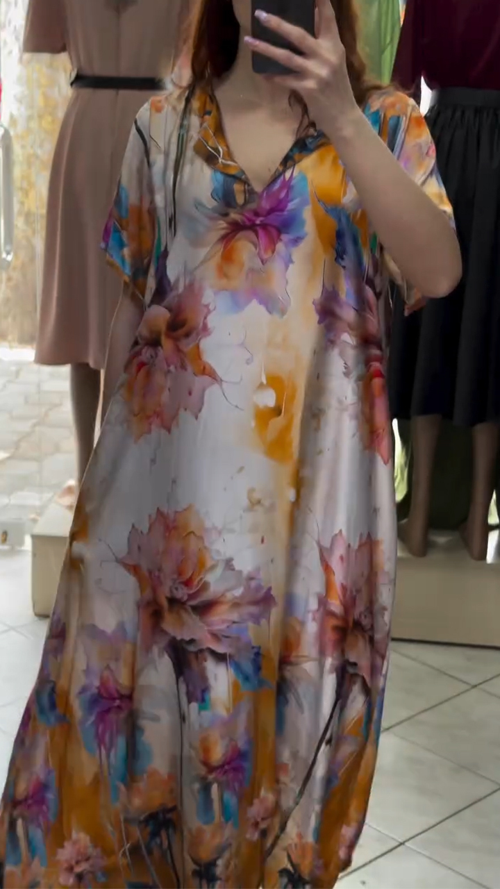 Ladies' Collar Painted Print Loose Casual Dress