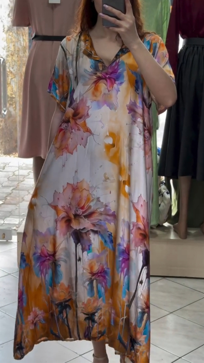 Ladies' Collar Painted Print Loose Casual Dress