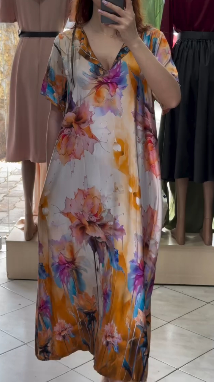 Ladies' Collar Painted Print Loose Casual Dress