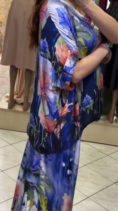 Ladies' V-neck Painted Printed Top + Pants Loose Casual Suit