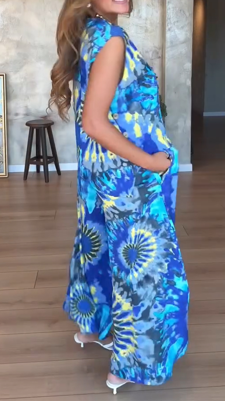 Ladies' Round Neck Painted Printed Top+ Pants Casual Suit