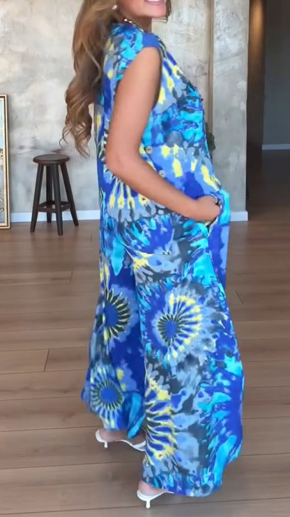 Ladies' Round Neck Painted Printed Top+ Pants Casual Suit