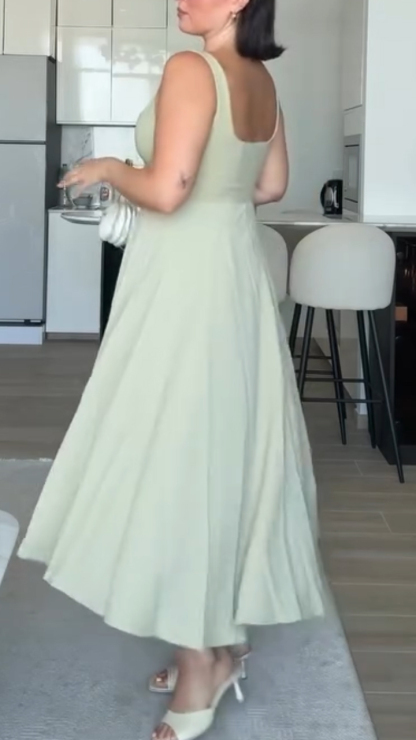 Ladies Square Collar Patchwork Solid Color Elegant Casual Dress