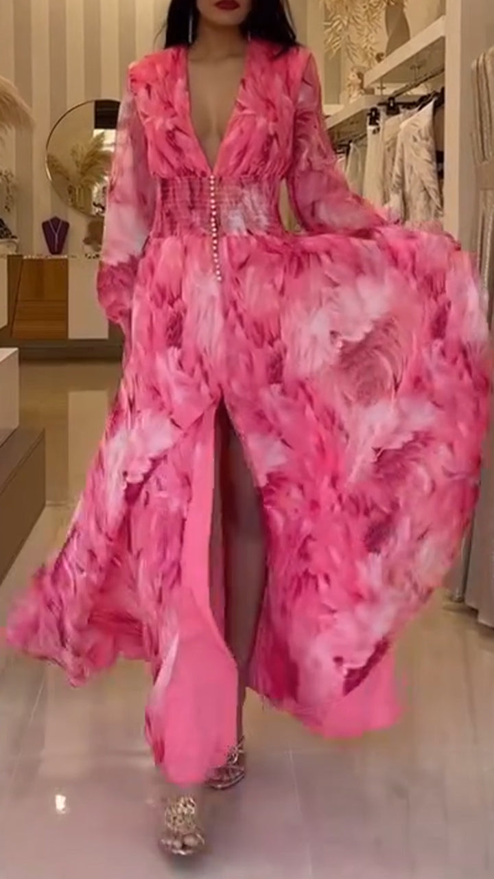 Ladies V-neck Printed Elegant Dress