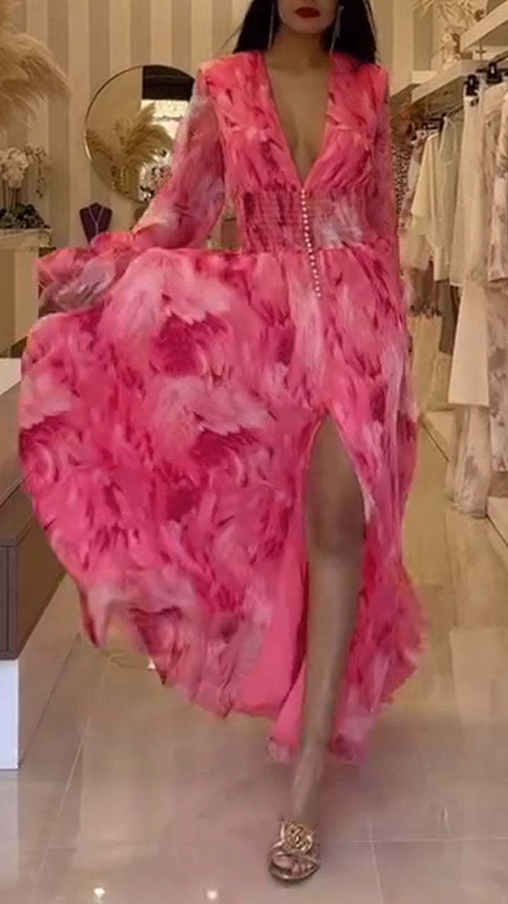 Ladies V-neck Printed Elegant Dress