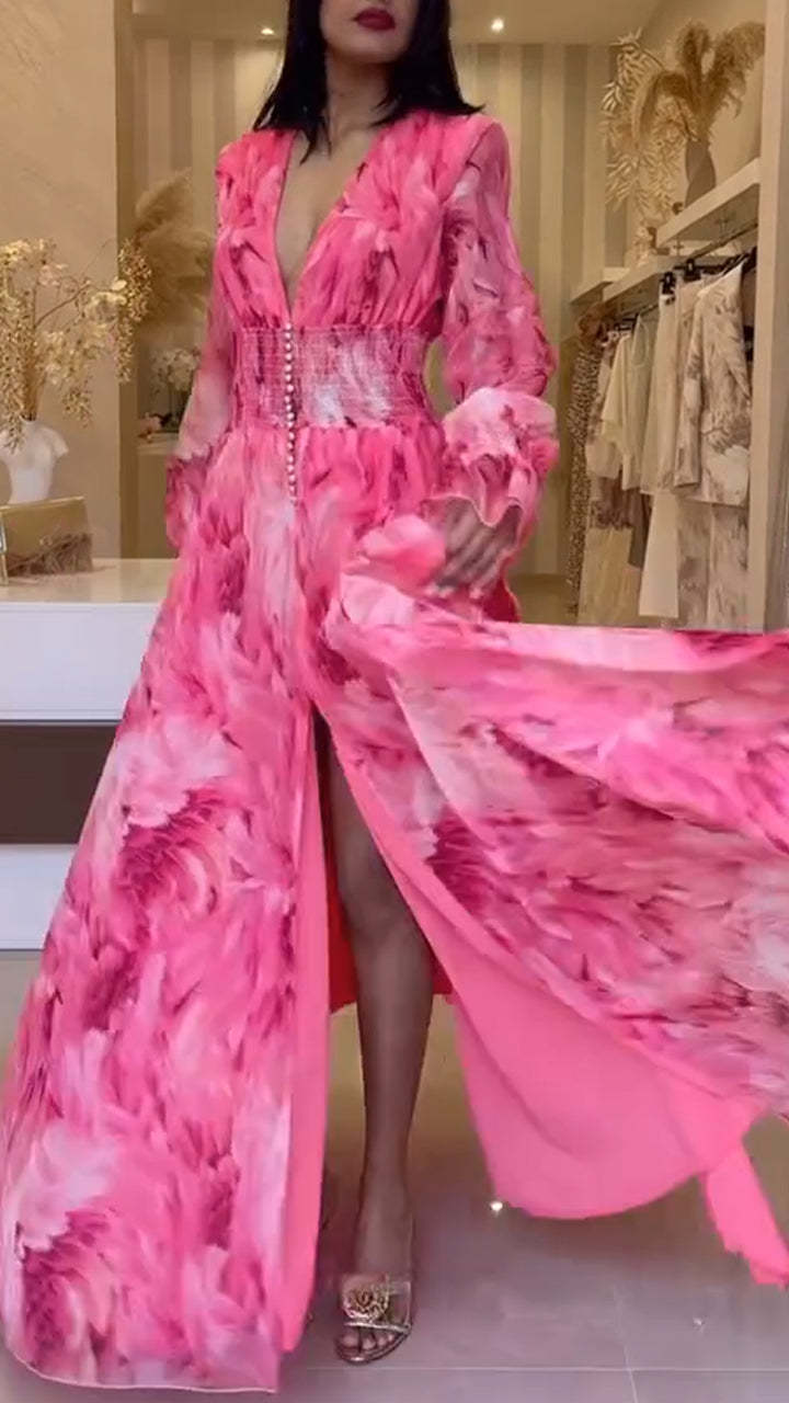 Ladies V-neck Printed Elegant Dress