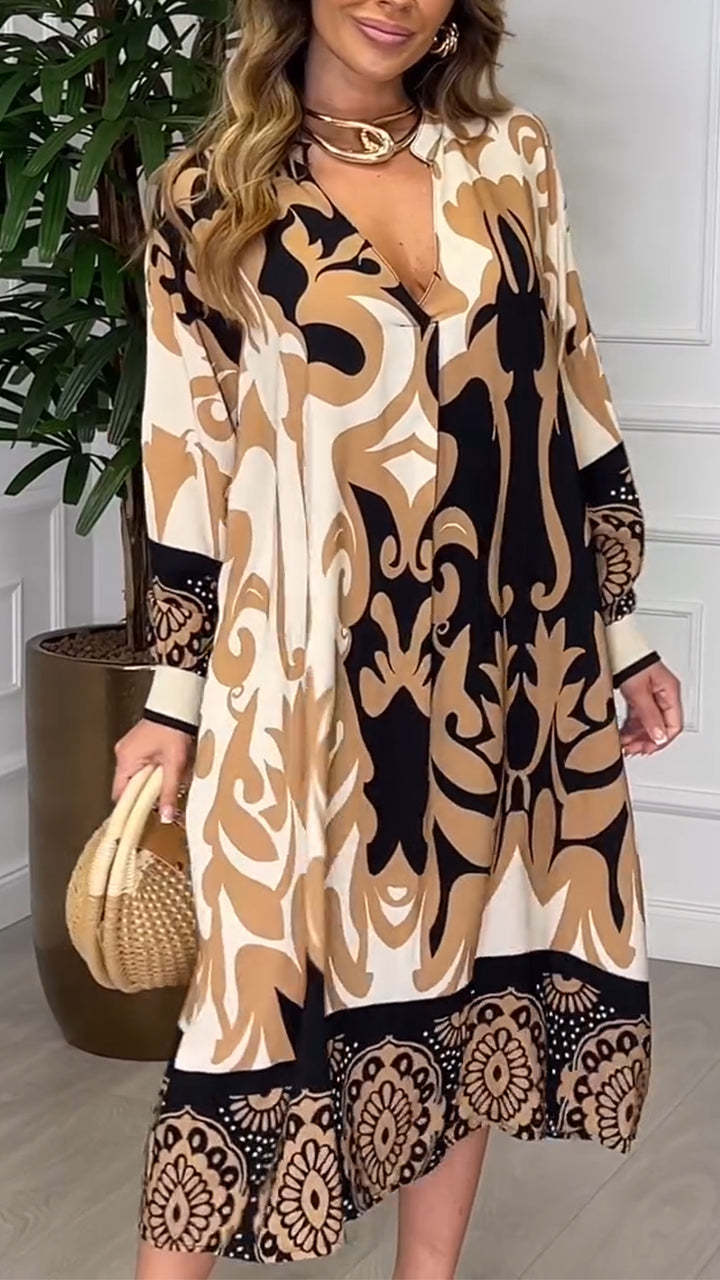 Women's V-neck Printed Loose Maxi Dress