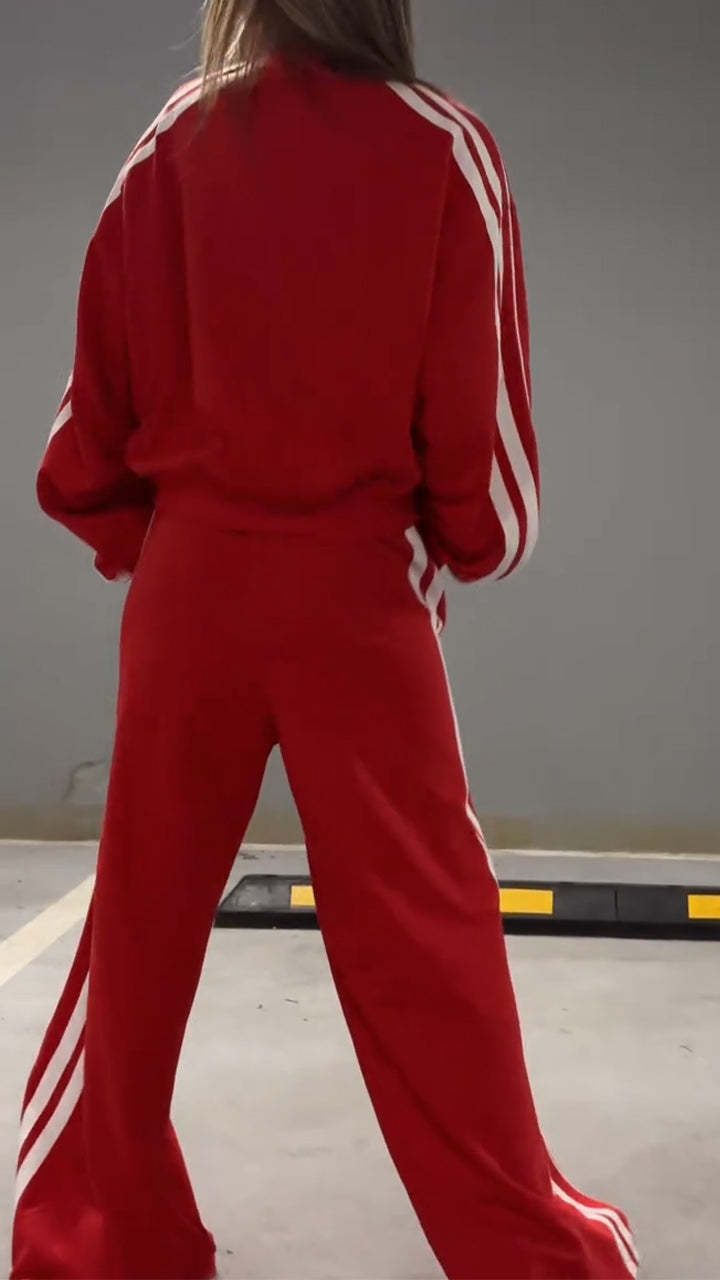 Women's V-neck Striped Casual Suit