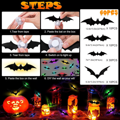 💥Only $14.99 Last Day Promotion!🎁3D Bat Design LED Decoration