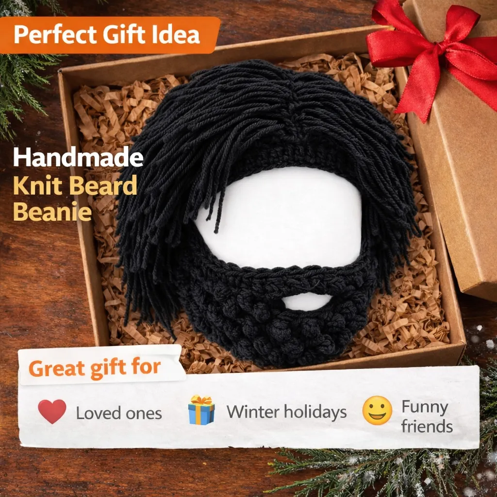 Punk Style Beanie with Attached Straight Hair Wig and Knitted Beard