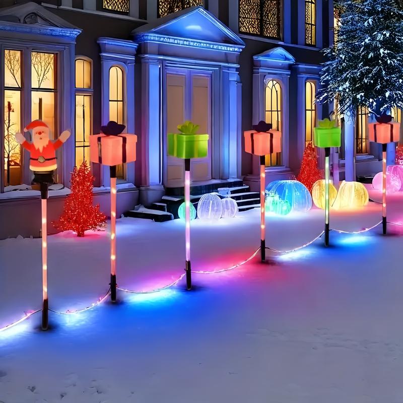 6-Pack Solar Christmas Decorative Lights Christmas-Themed LED Fairy Lights Featuring Santa Claus, Christmas Trees, and Reindeer Plastic Material IP44 Waterproof Rating Ideal for Lawn and Garden Pathway Decorations Holiday Decorations