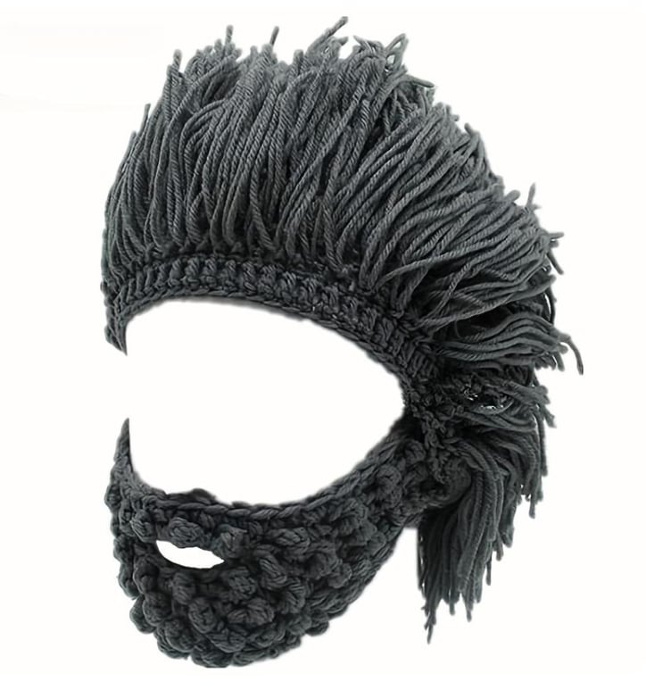 Punk Style Beanie with Attached Straight Hair Wig and Knitted Beard