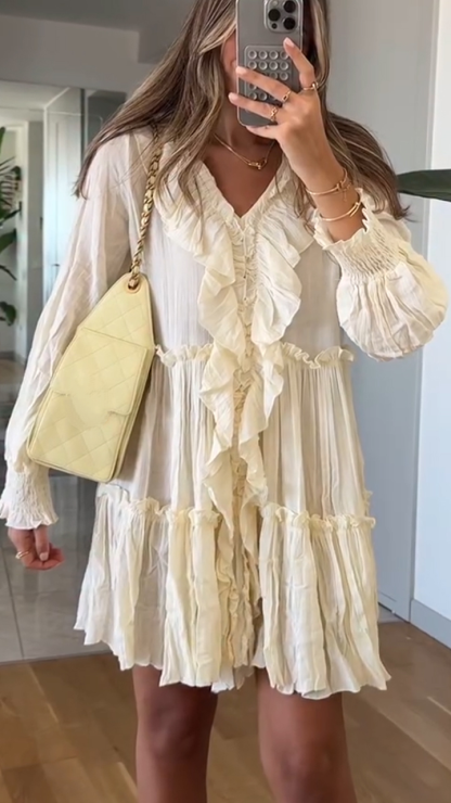 Women's V-neck Ruffled Patchwork Dress