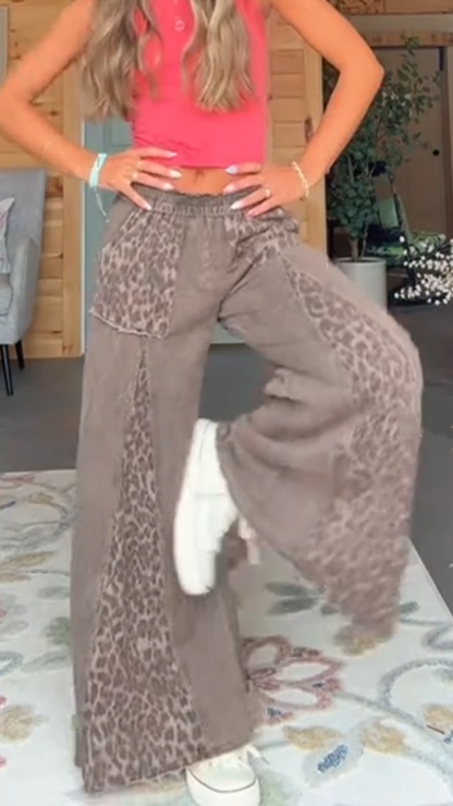 Ladies' Patchwork Leopard Print Casual Pants