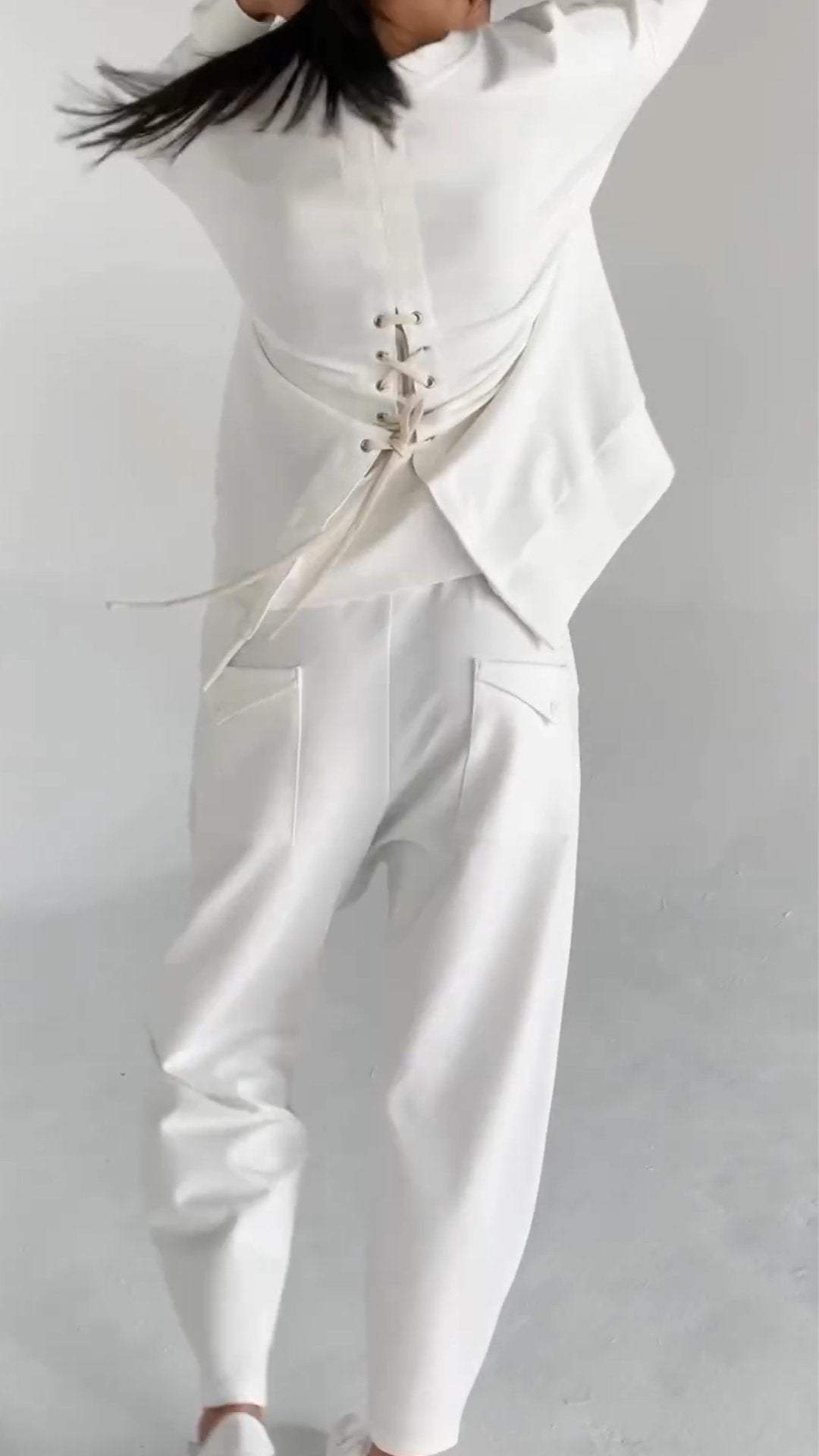 Women Fashion Casual Round Neck Long Sleeve Two Piece Suit