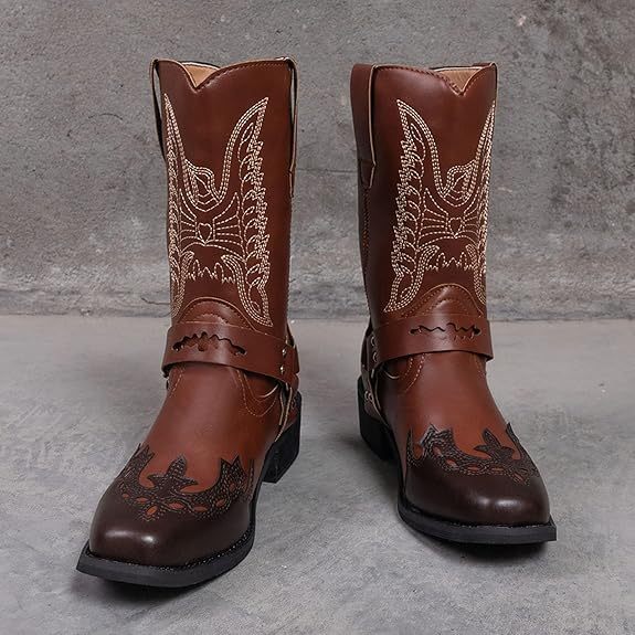 Eagle Embroidery Velvet Nose Cowgirl Cowboy Boots