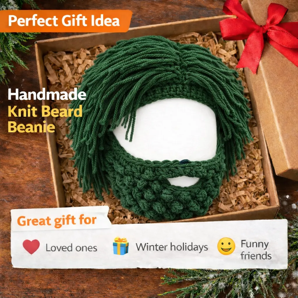 Punk Style Beanie with Attached Straight Hair Wig and Knitted Beard