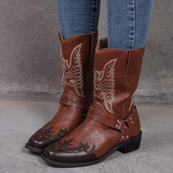 Eagle Embroidery Velvet Nose Cowgirl Cowboy Boots