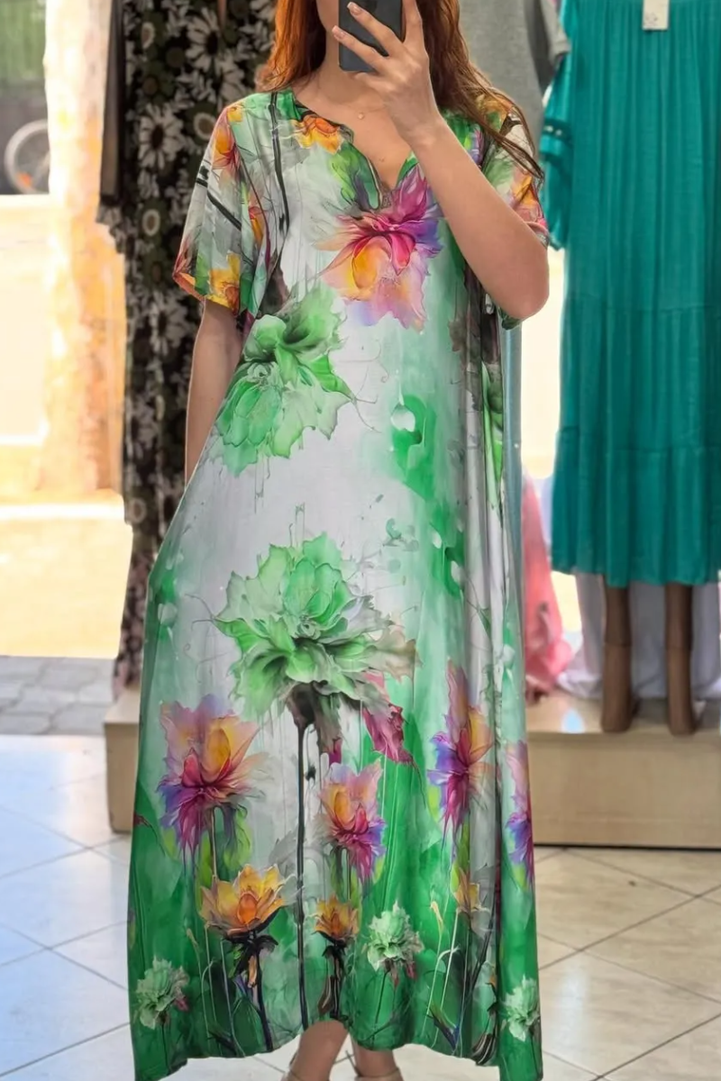 Ladies' Collar Painted Print Loose Casual Dress