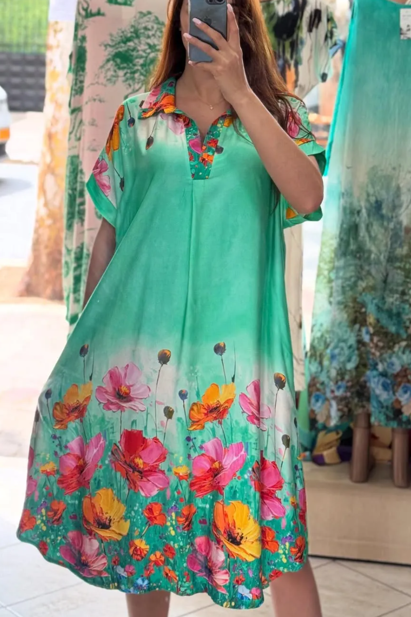 Ladies' Lapel Printed Loose Casual Dress