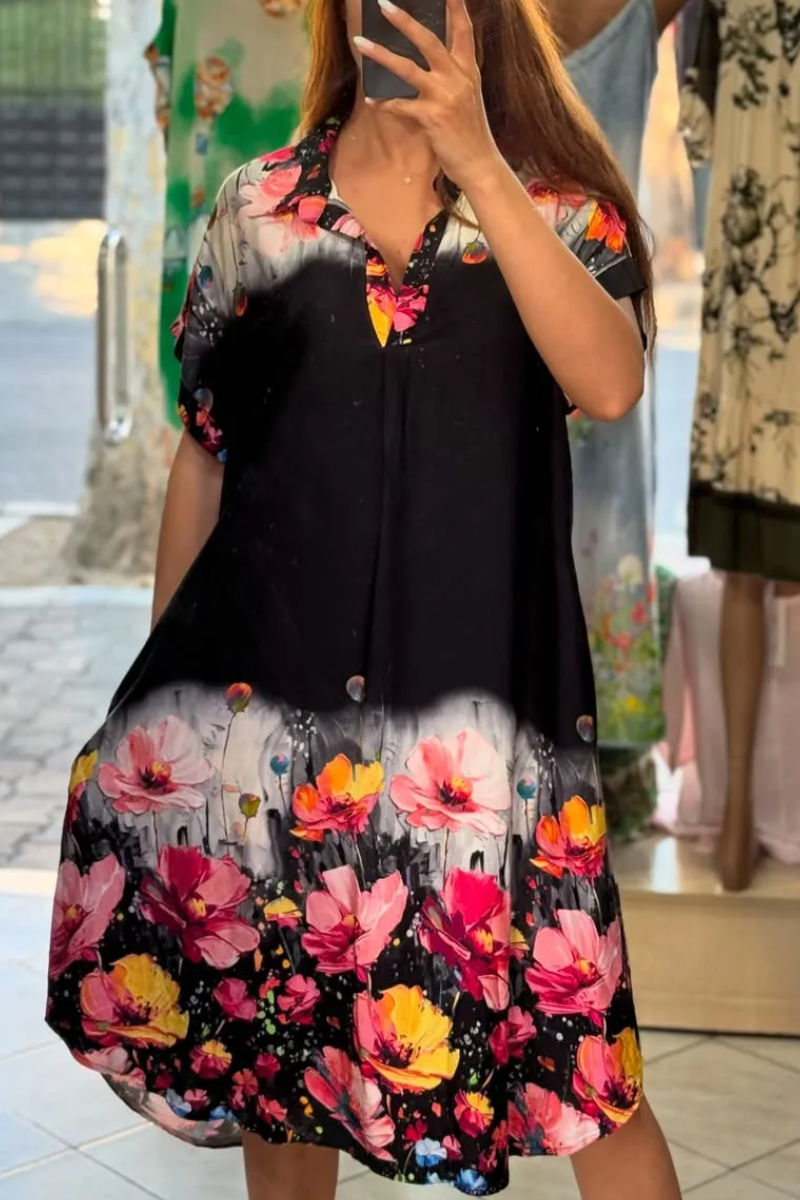 Ladies' Lapel Printed Loose Casual Dress