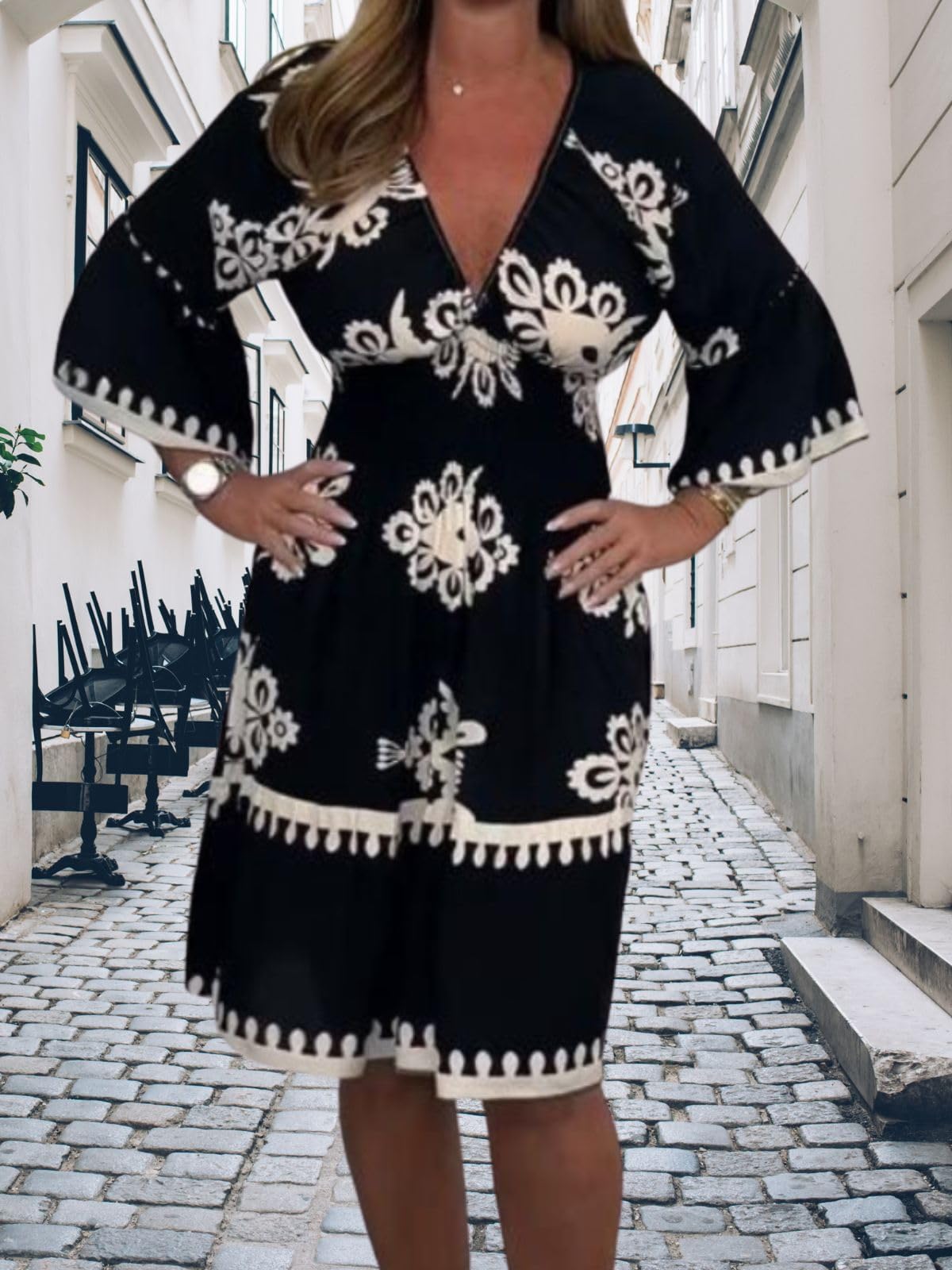 Women Summer Plus Size Aztec Print Midi Dress
