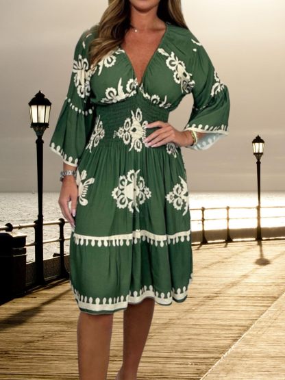 Women Summer Plus Size Aztec Print Midi Dress