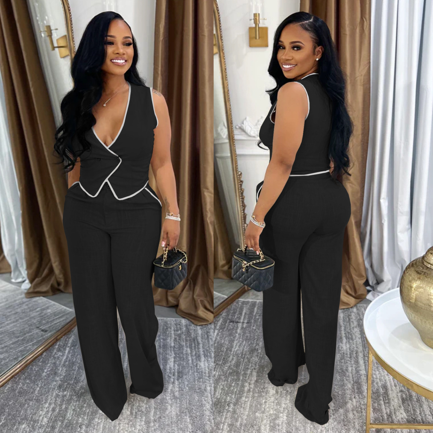 Women's V-neck Sleeveless Casual Suit