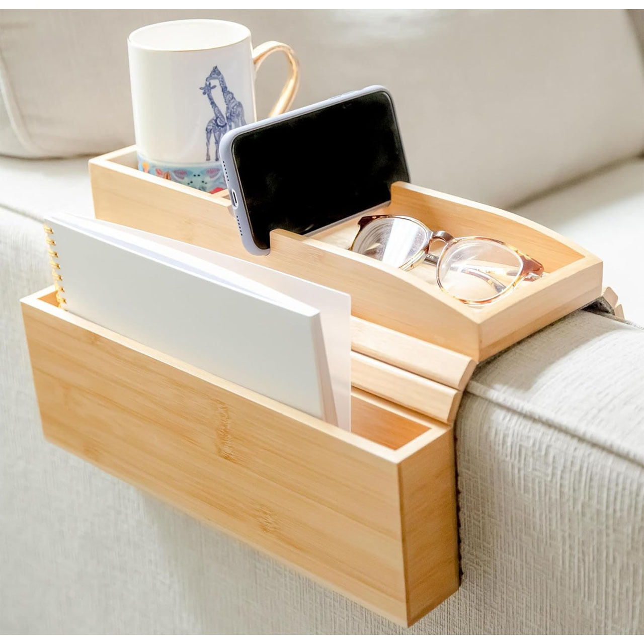 Bamboo Couch Arm Tray & Cup Holder