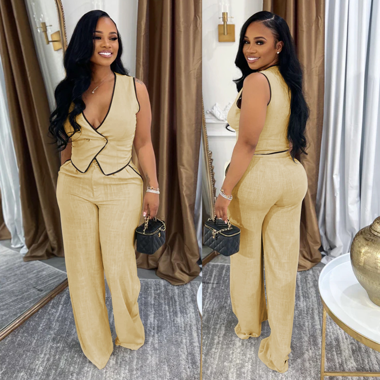 Women's V-neck Sleeveless Casual Suit