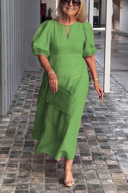 Ladies Round Neck Lantern Sleeve Loose Casual Dress