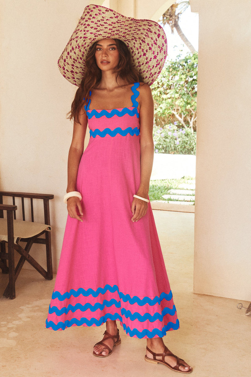 Ladies' Spaghetti Strap Patchwork Printed Casual Dress