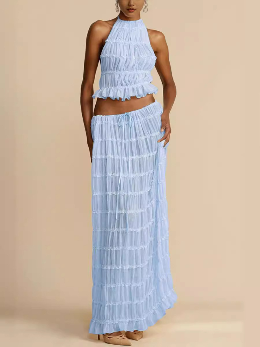 Women's Elegant Backless Vintage Camisole Vacation Skirt Set
