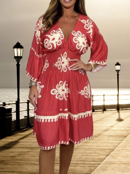 Women Summer Plus Size Aztec Print Midi Dress