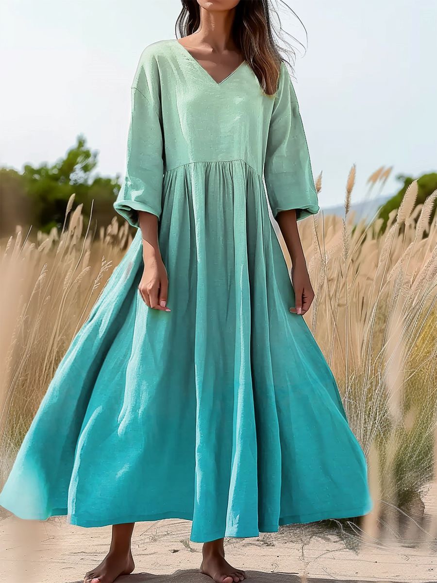 French V-neck Cotton Dress