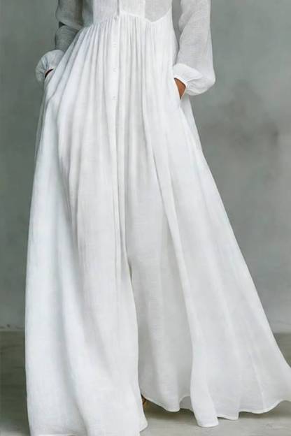 Solid Color Stand Collar Long Sleeve Casual Pocket Maxi Dress