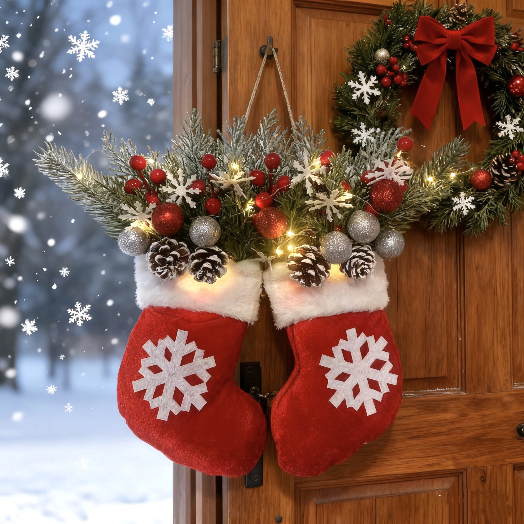 🎄Christmas Early Bird Special🥊Twinkling Christmas Mitten Wreath with LED Lights💐✨
