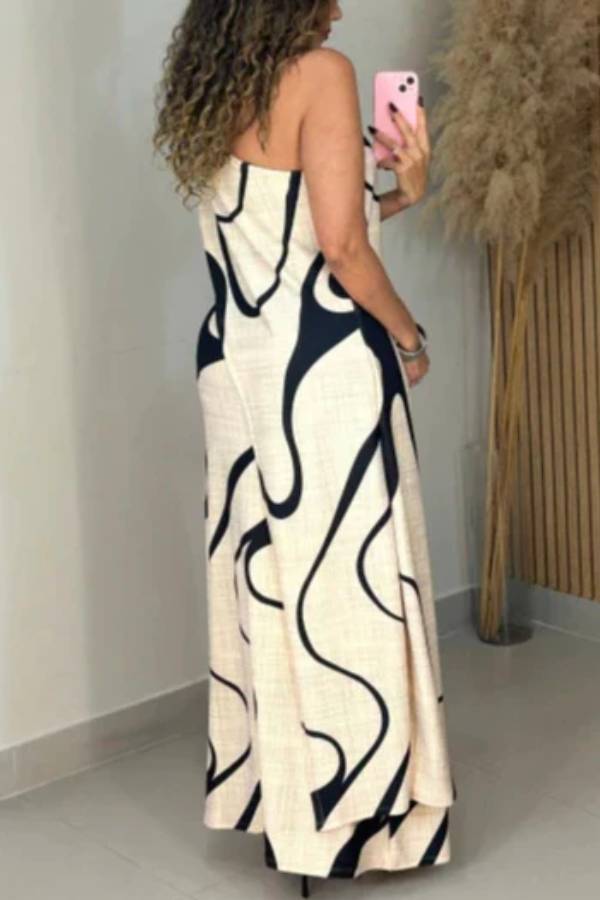 Abstract pattern off-shoulder maxi dress