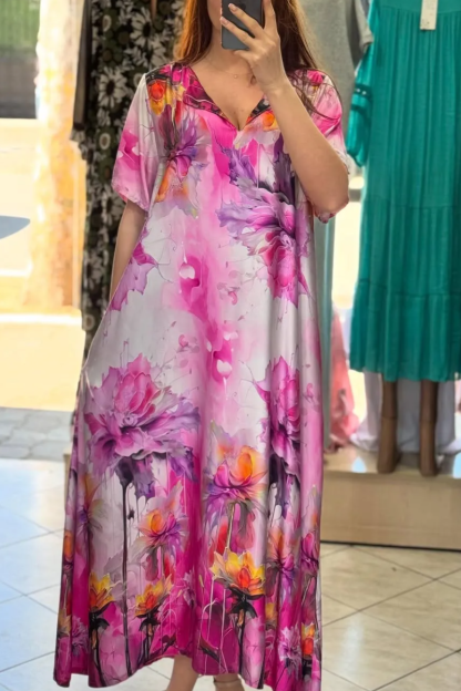 Ladies' Collar Painted Print Loose Casual Dress