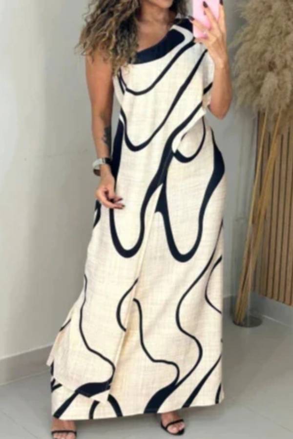 Abstract pattern off-shoulder maxi dress