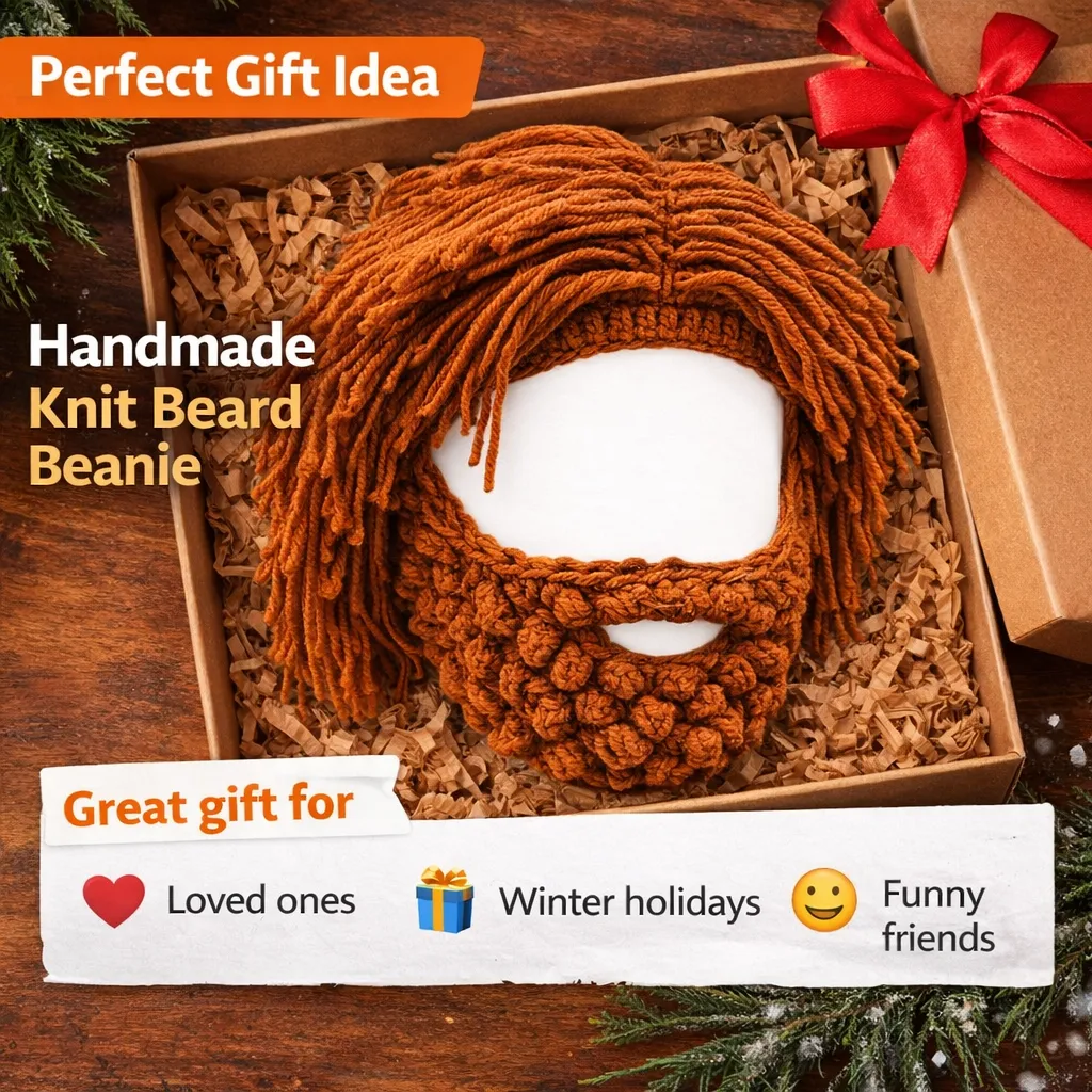 Punk Style Beanie with Attached Straight Hair Wig and Knitted Beard