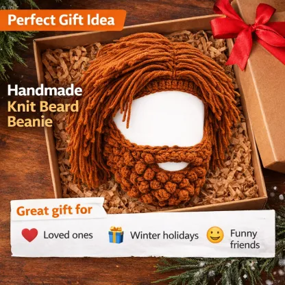 Punk Style Beanie with Attached Straight Hair Wig and Knitted Beard