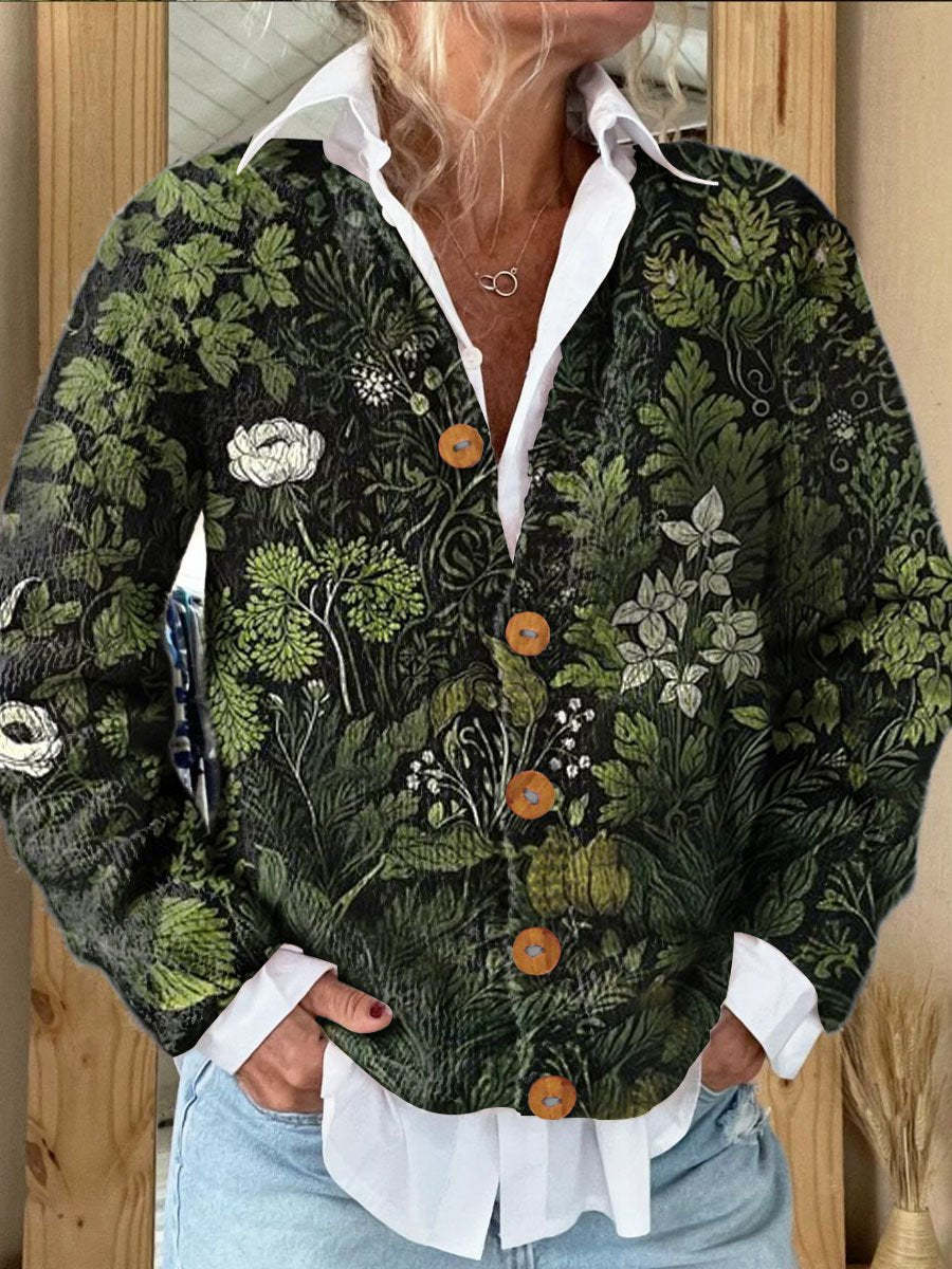 Vintage Art Print Buttoned Cardigan Sweater