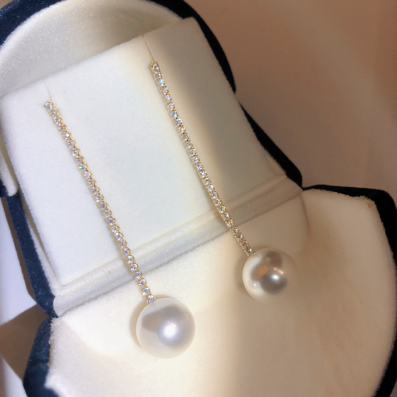 Rhinestone Tassel Pearl Earrings