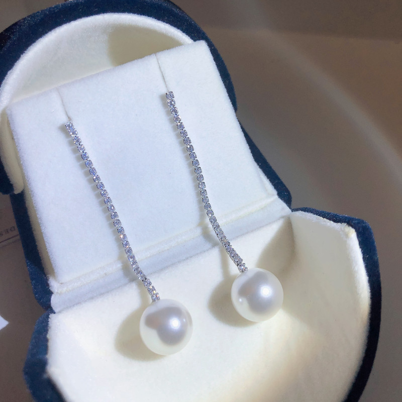 Rhinestone Tassel Pearl Earrings