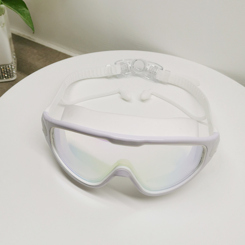 Electroplating large frame waterproof and fog-proof swimming goggles (with integrated earplugs)