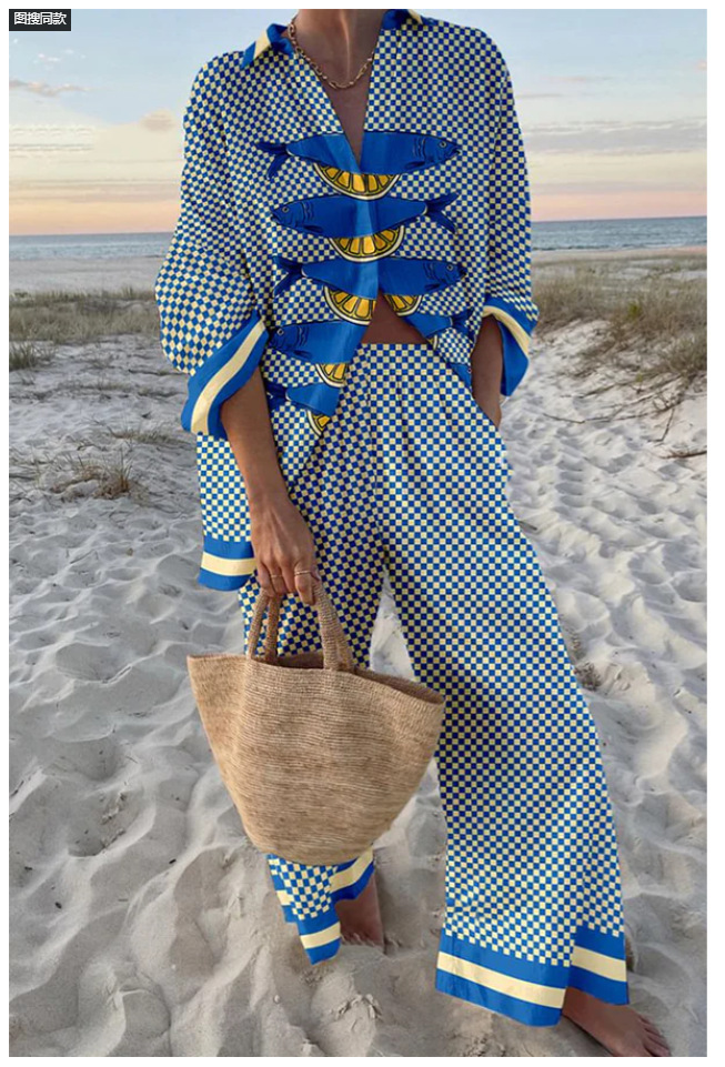 Women's Summer Print 2 Piece Linen Pants Set Long Sleeve Button Down Tops Wide Leg Pants Sleepwear Sets Loungewear